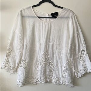 Cynthia Rowley|White Embroidery and Crochet Cotton Blouse|XL|EUC *Read
